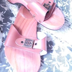 Chanel wood slides, Bronze, size 5 1/2.